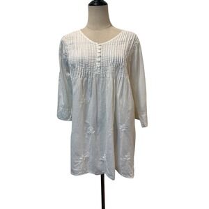 World Market Women's Peasant Top White Cotton Pin tucked Embroidered Sz S/M Boho